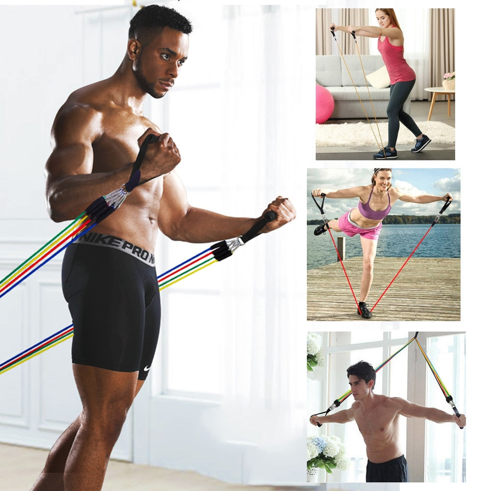 11 Pcs Resistance Tube Bands Set Fitness Yoga Gym Pull Rope