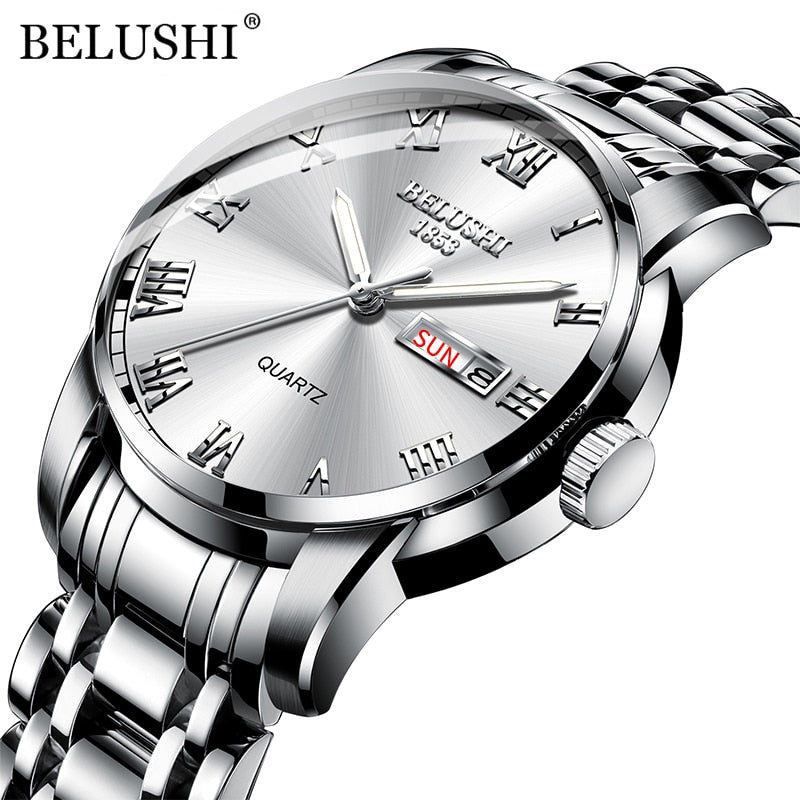 BELUSHI  Quartz Top Luxury Brand Full Steel Waterproof Men's Fashion Business Wristwatches