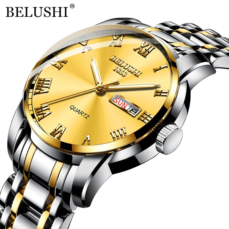 BELUSHI  Quartz Top Luxury Brand Full Steel Waterproof Men's Fashion Business Wristwatches