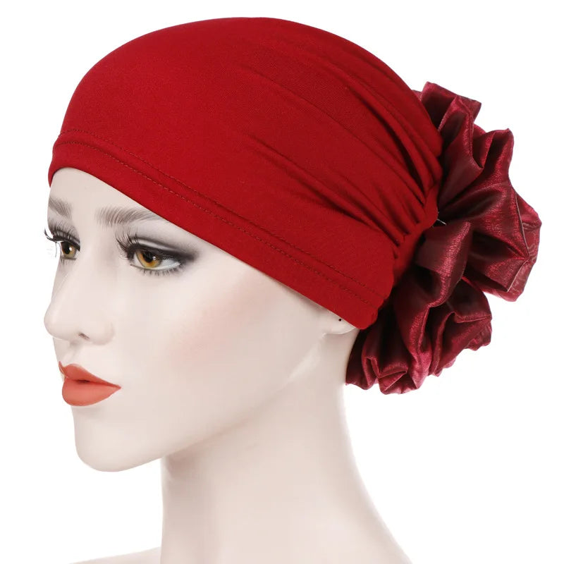 Trendy Fashion Big Flower Turban Bonnet Cap