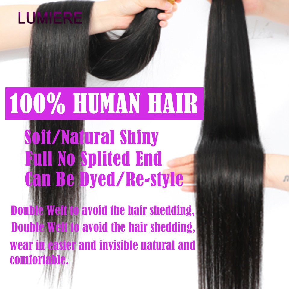 Lumiere 32 38 40 inch Brazilian Bone Straight Human Bundles Hair Weave 1/3/4 Remy Human hair  Extensions