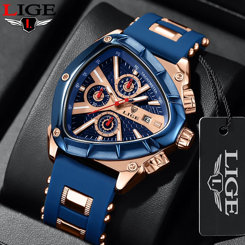 LIGE Men's Triangle Chronograph Military Wristwatch