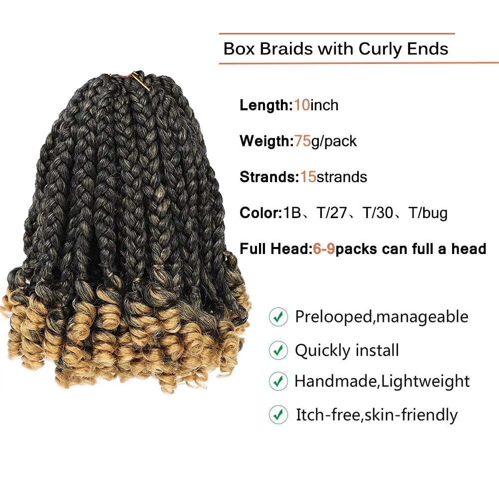 Sambraid Synthetic Short Bob 10Inch Omber Blonde Pre Stretched Box Braids with Curly Ends