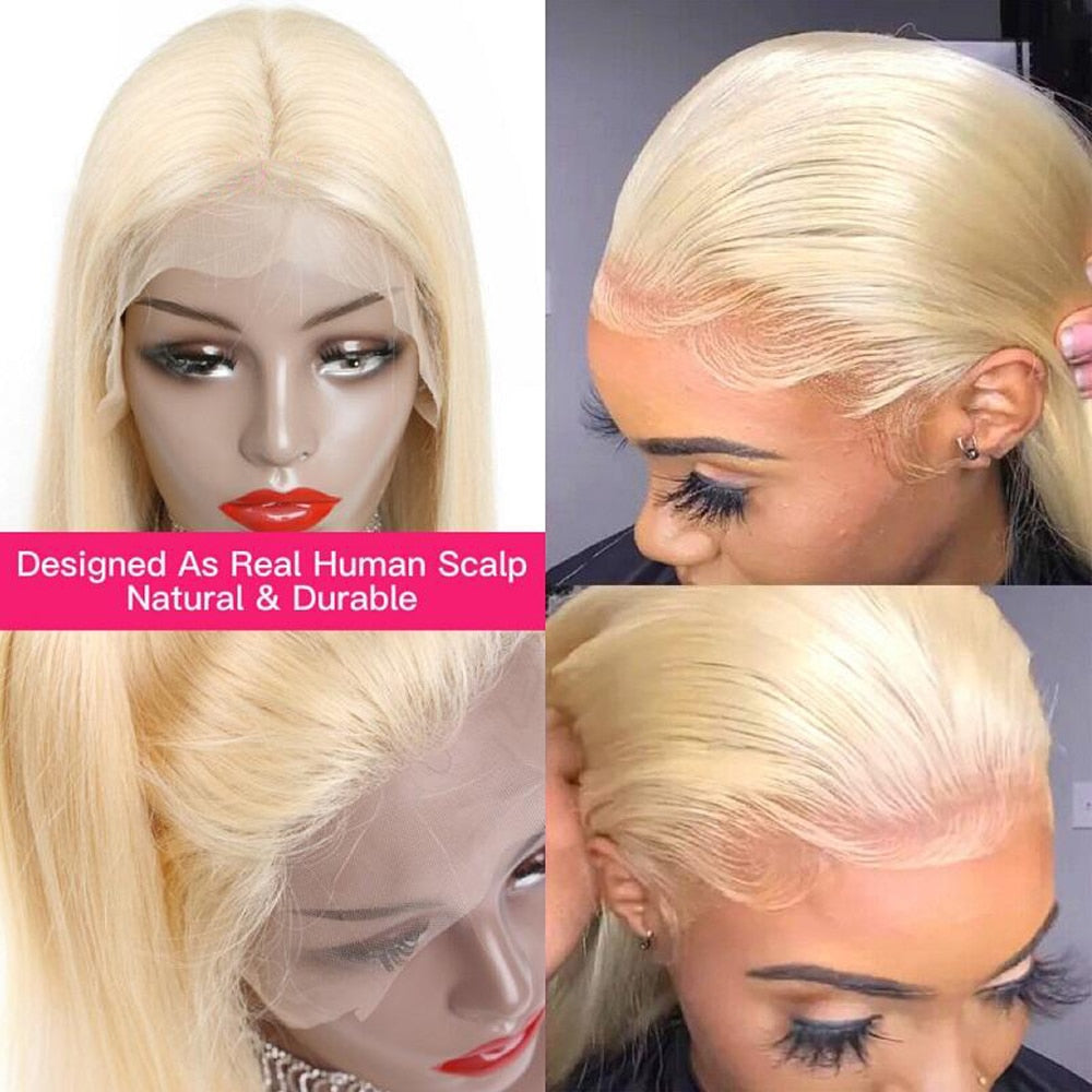 Blonde 13x4 HD Transparent Brazilian Bone Straight Human Hair 613 Lace Front Wigs