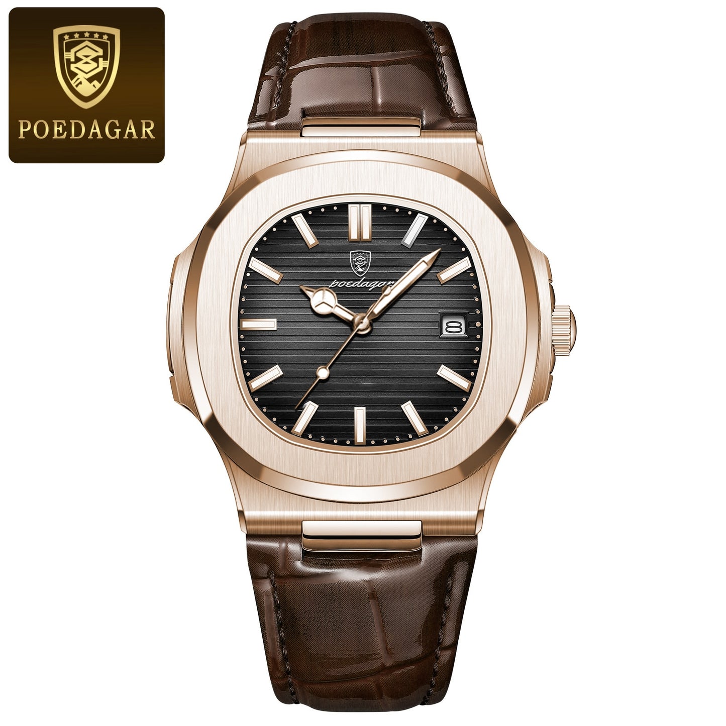 POEDAGAR Luxury Square Men's  Business Stainless Steel Waterproof Luminous Quartz Men Watch With  Date