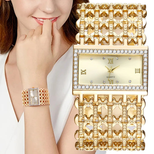 Women Square Diamond Stainless Steel Quartz Watch