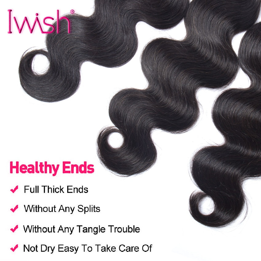 Body Wave Human Hair Natural Black 12A Iwish Hair Bundles 1/3/4 Piece Hair