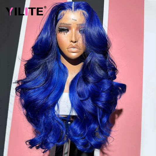 Navy Blue 13x4 Lace Front Pre Plucked Body Wave Human Hair Wigs