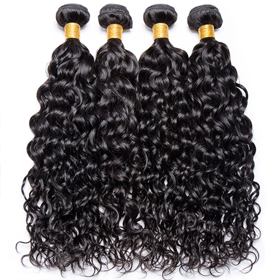 12A Indian Remy Water Wave 3 Bundles Human Hair With 13X4 Wet and Wavy Curly Frontal Closure