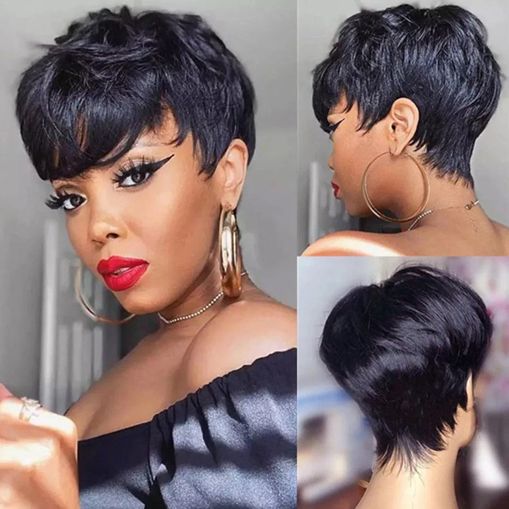 Short Pixie Cut Human Hair Wig With Bangs