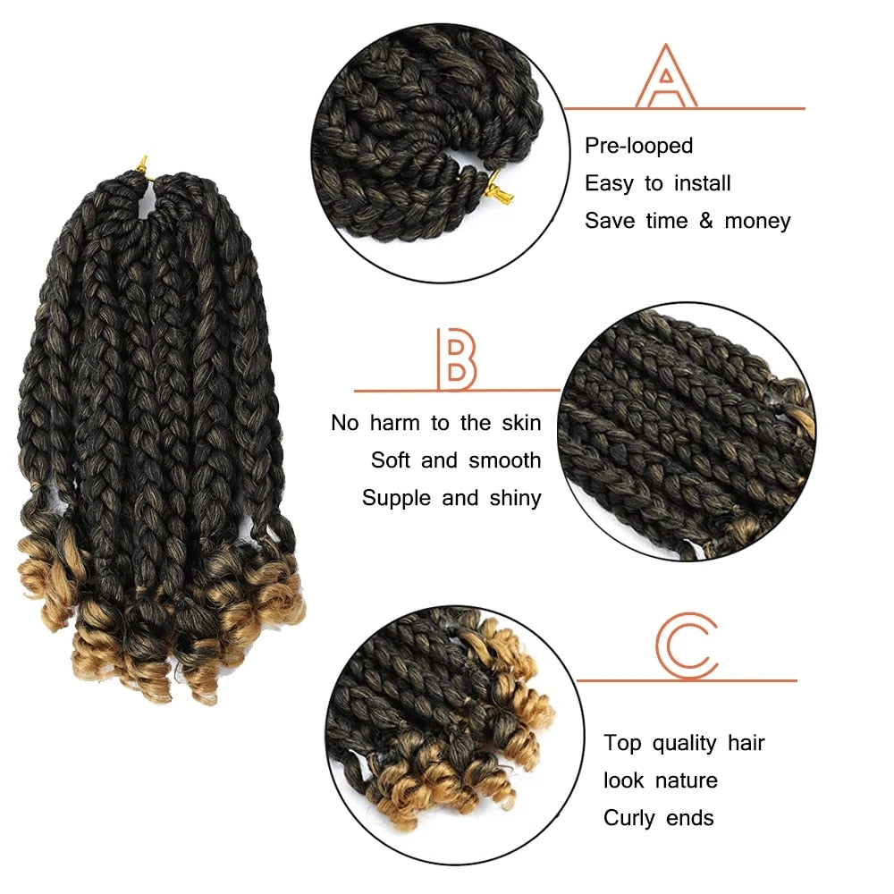 Sambraid Synthetic Short Bob 10Inch Omber Blonde Pre Stretched Box Braids with Curly Ends