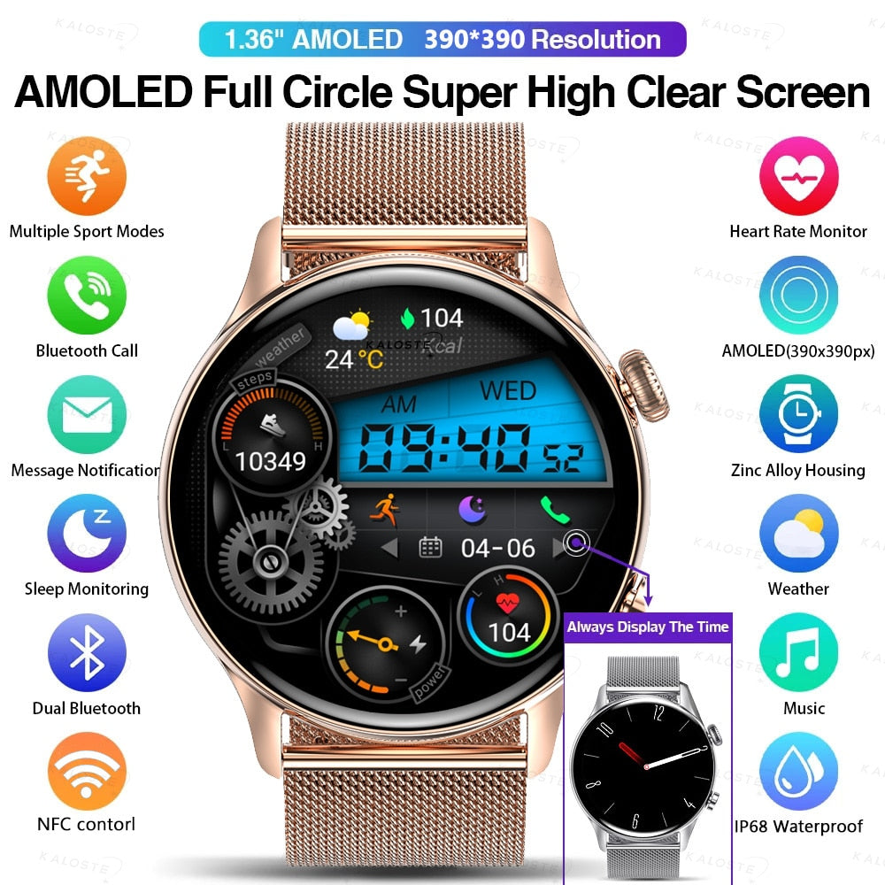 KAVSUMI AMOLED HD Screen Always On Display Men and Women's  Bluetooth Call IP68 Waterproof Sport Fitness Smartwatch