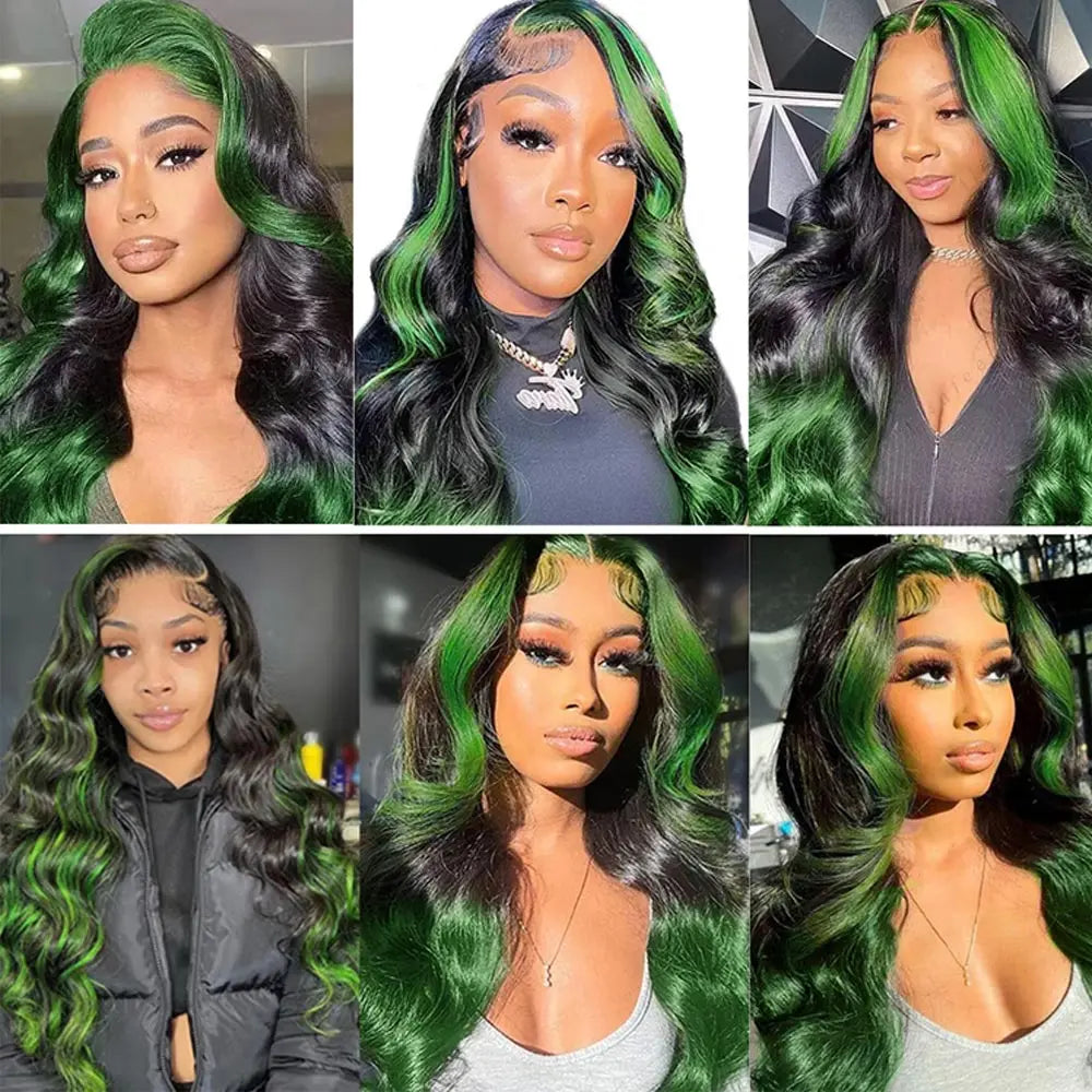 13x6 HD Lace Frontal Wigs Highlight Green Body Wave Lace Front Wig 30 Inch Body Wave Human Hair Wigs Ombre Remy Lace Front Wig