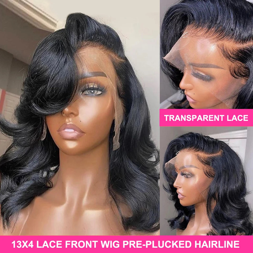 Brazilian Body Wave Short Bob 4x4 Closure Wig Transparent 13x4 Lace Front Pre Plucked Human Hair Wigs for Women