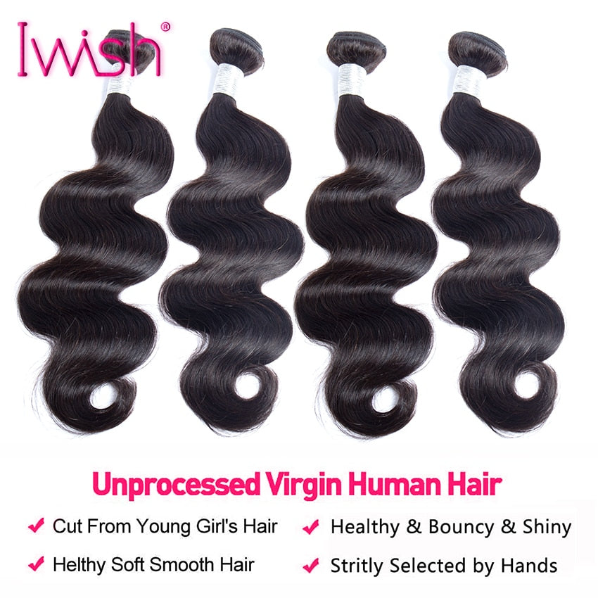 Body Wave Human Hair Natural Black 12A Iwish Hair Bundles 1/3/4 Piece Hair