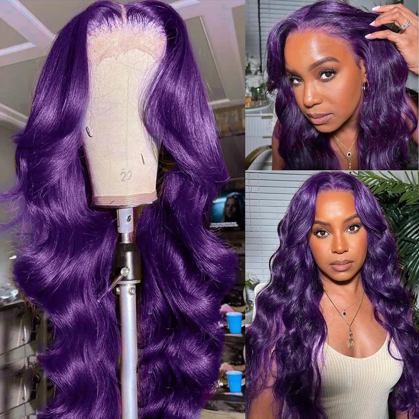 Purple Body Wave Lace Front Pre Plucked  Human Hair Wig