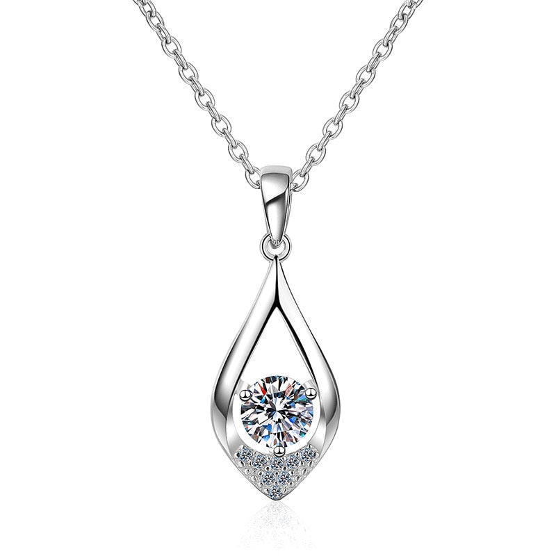 AIFAFA 0.5 Carat Moissanite Water Drop Pendant Necklace 100% S925 Sterling Silver Jewelry