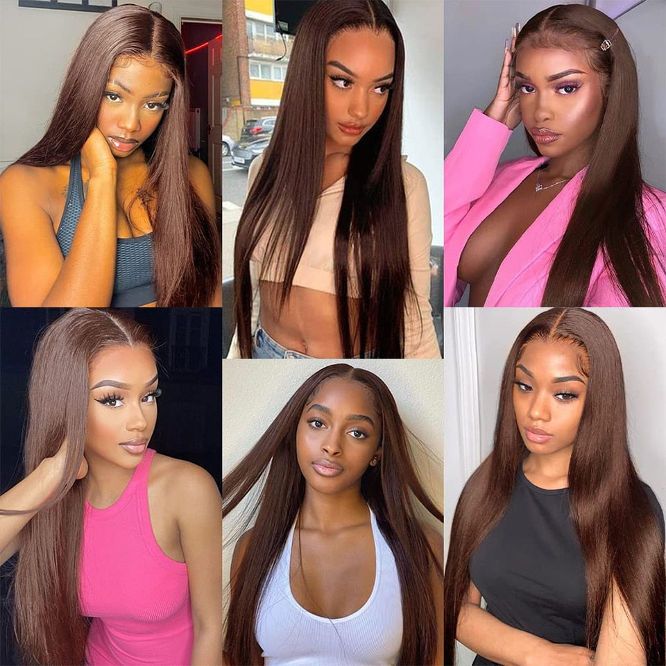 12A 10"-32" #4 Chocolate Brown Straight Human Hair Bundles with Closure &Frontal Raw Brazilian Hair Weave Bundles with Closure