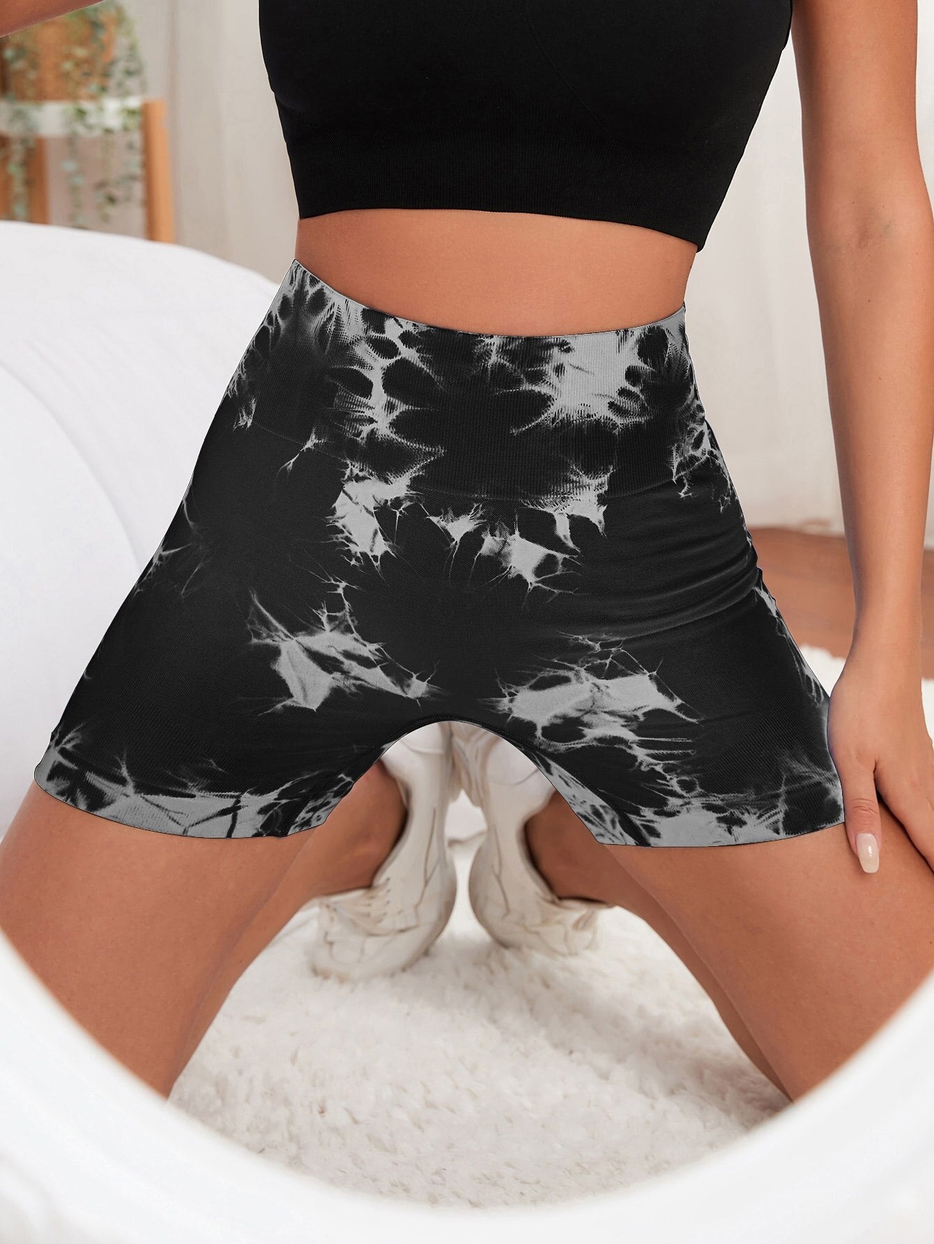 Seamless Tie Dye Style High Waist Quick Dried Fitness Triple Pants Honey Peach Hip Lift Yoga Sports Tight Shorts