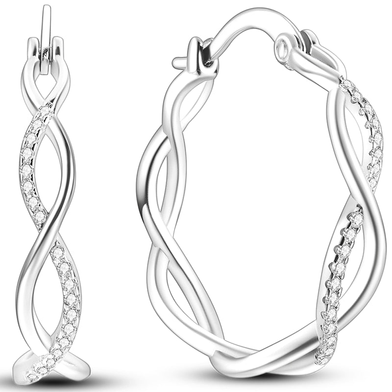 Real 925 Sterling Silver Pave U Shape Heart Star Hoop Earrings