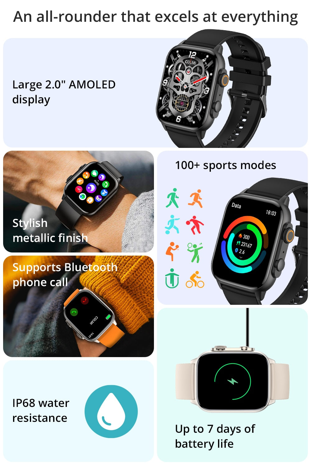 COLMI C81 2.0'' AMOLED Support AOD, 100 Sports Modes, IP68 Waterproof Smart Watch Men Women PK Ultra Series 8