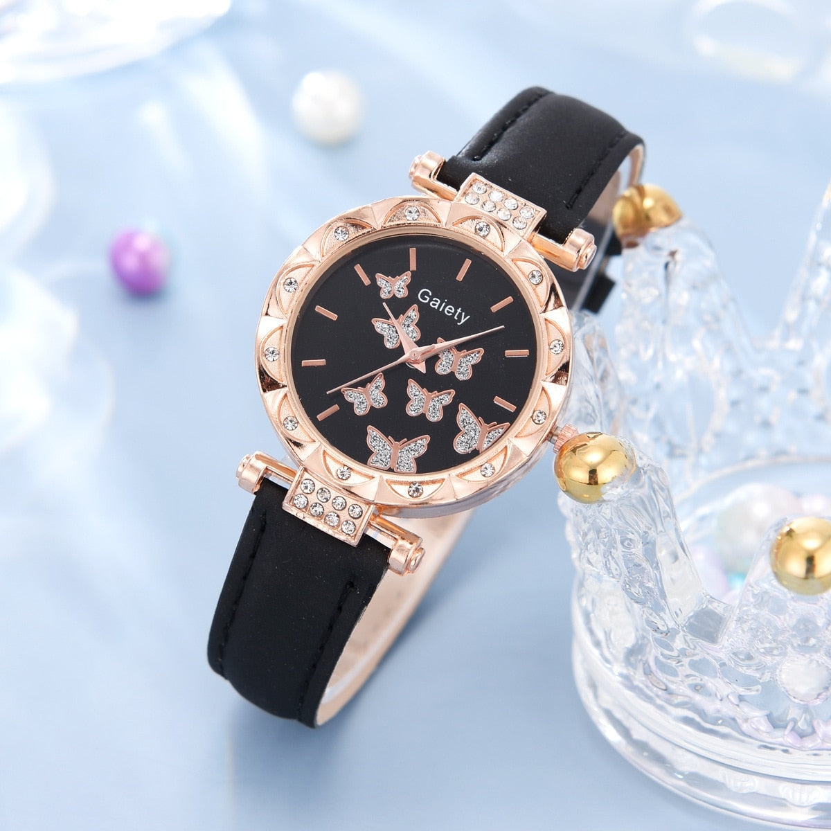 Luxury Women Watch, Bracelet, Earring, And Necklace Set / Leather Band Ladies Quartz Wristwatch