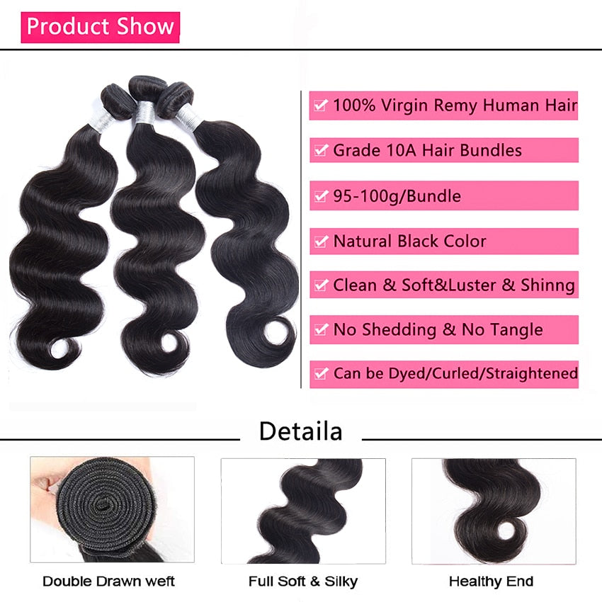 Body Wave Human Hair Natural Black 12A Iwish Hair Bundles 1/3/4 Piece Hair