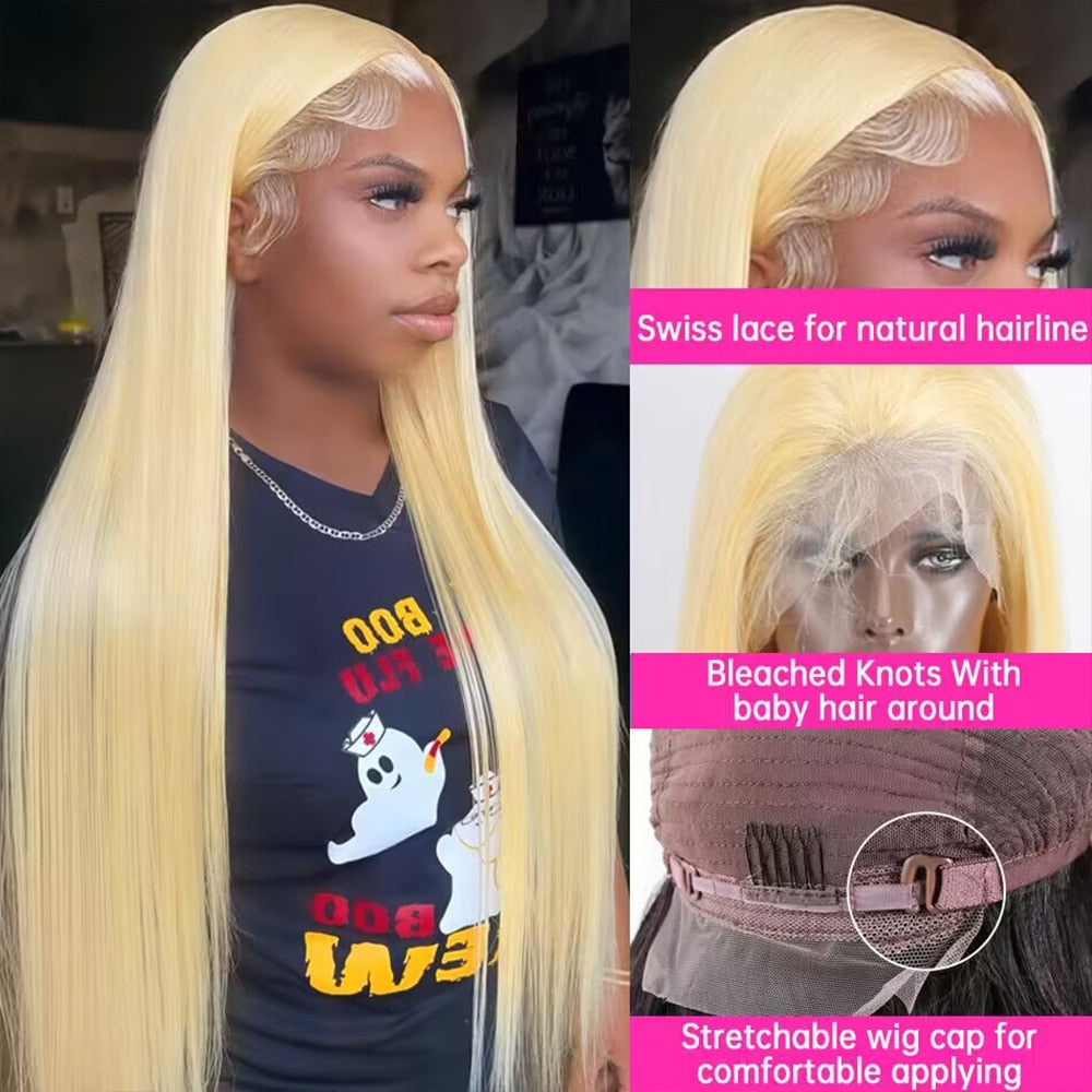 Blonde 13x4 HD Transparent Brazilian Bone Straight Human Hair 613 Lace Front Wigs