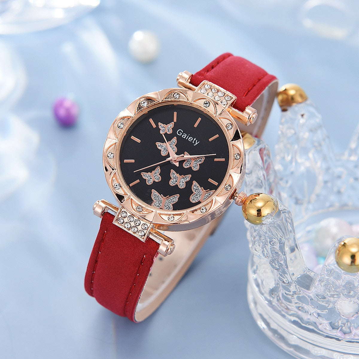 Luxury Women Watch, Bracelet, Earring, And Necklace Set / Leather Band Ladies Quartz Wristwatch