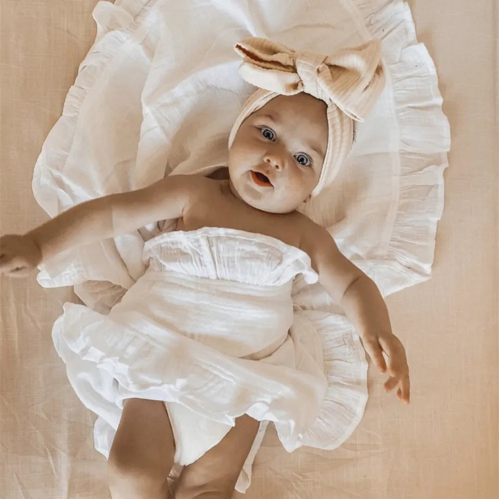 INS Ruffled Muslin Baby Swaddle Blankets