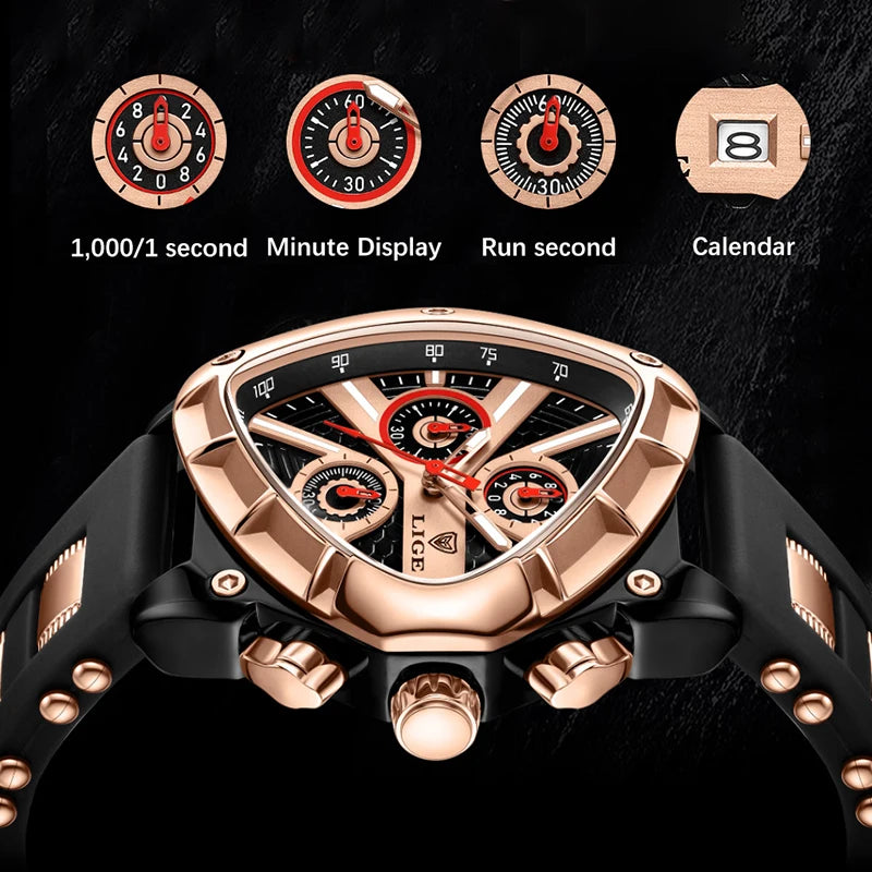 LIGE Men's Triangle Chronograph Military Wristwatch