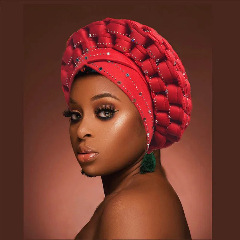 african Ready to Wear Glitter Diamonds Women Turban Cap