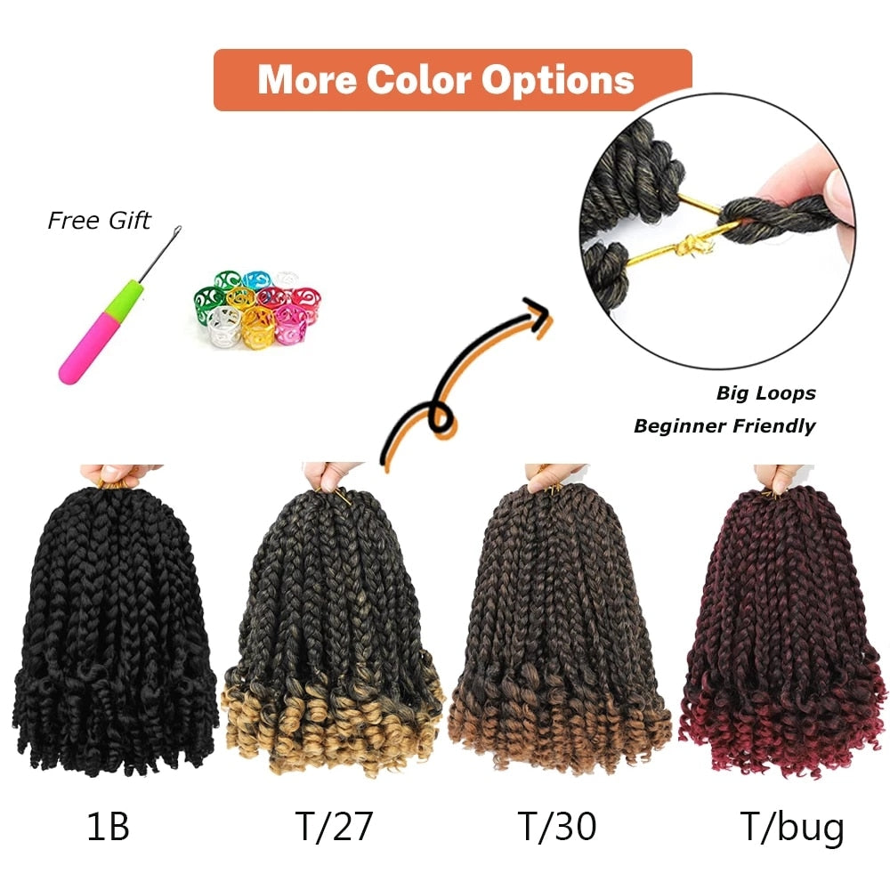 Sambraid Synthetic Short Bob 10Inch Omber Blonde Pre Stretched Box Braids with Curly Ends