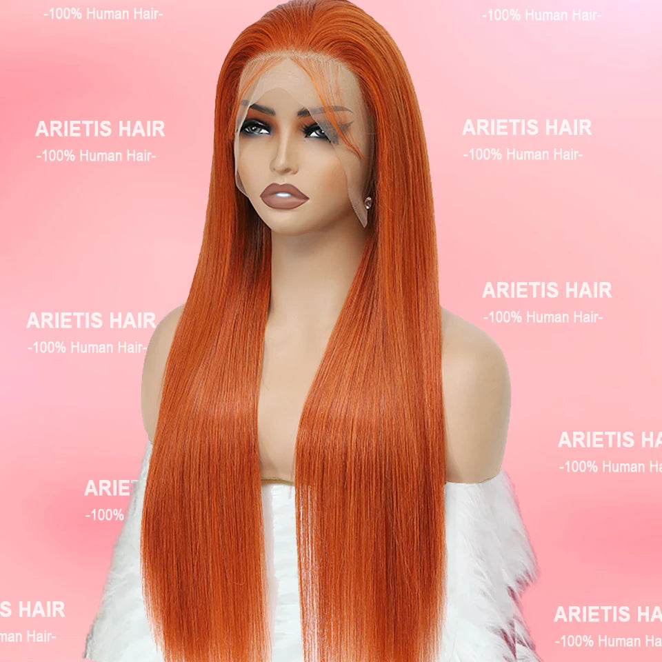 Arietis Orange Ginger Lace Front Human Hair Straight Lace Front Wigs