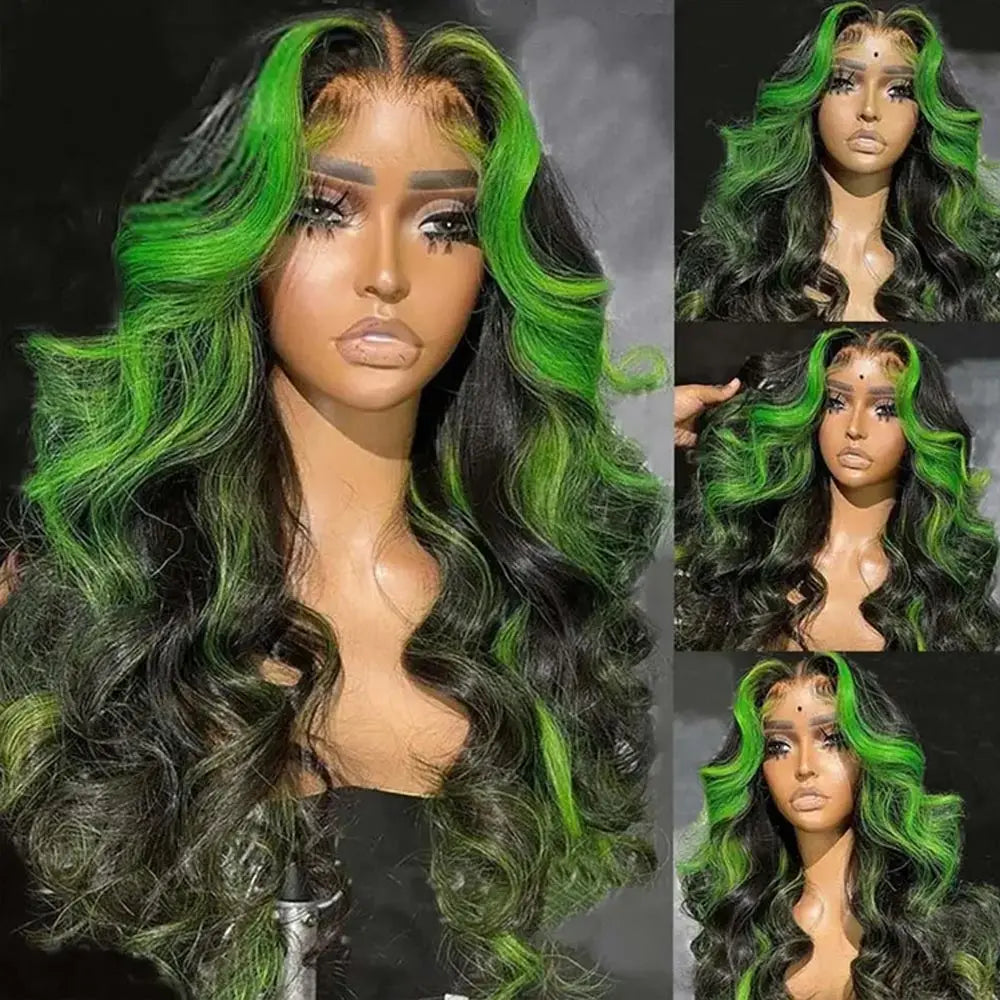 13x6 HD Lace Frontal Wigs Highlight Green Body Wave Lace Front Wig 30 Inch Body Wave Human Hair Wigs Ombre Remy Lace Front Wig