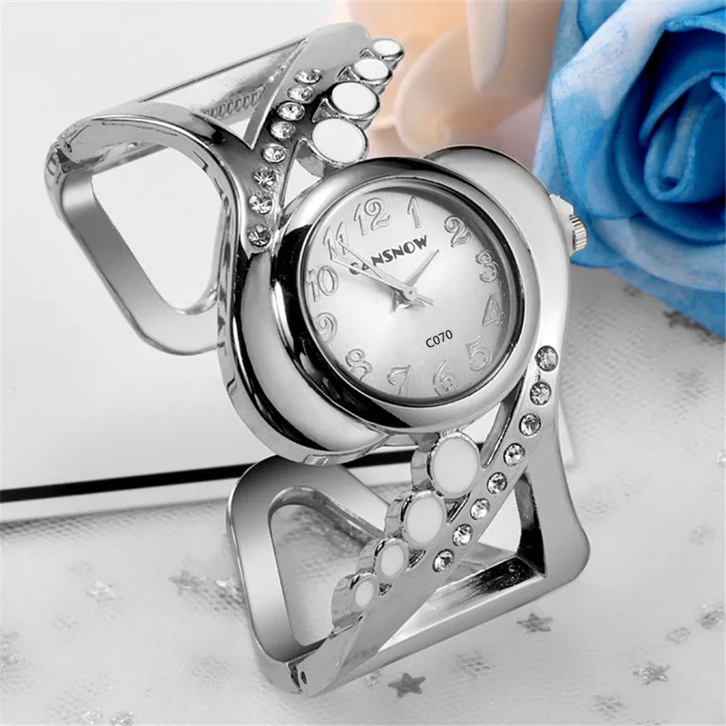 Women Bangle Quartz Crystal Luxury Wristwatch