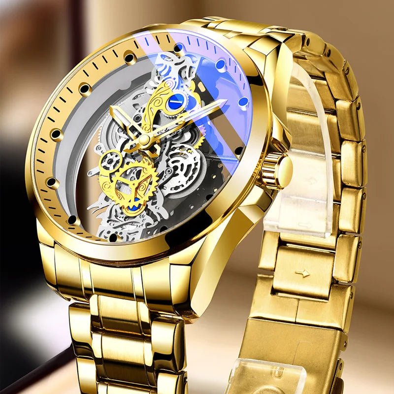 Fashion Transparent Men Mechanical Stainless Steel Luminous Quartz Watches