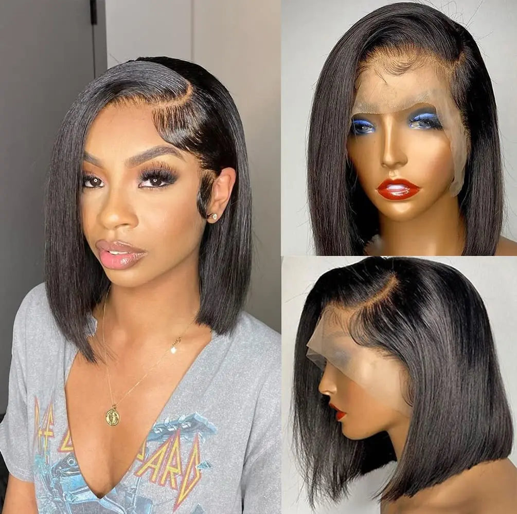 Human Hair 13x4 Transparent Lace Front Wigs 180% Brazilian Straight Short Bob Hair Wig