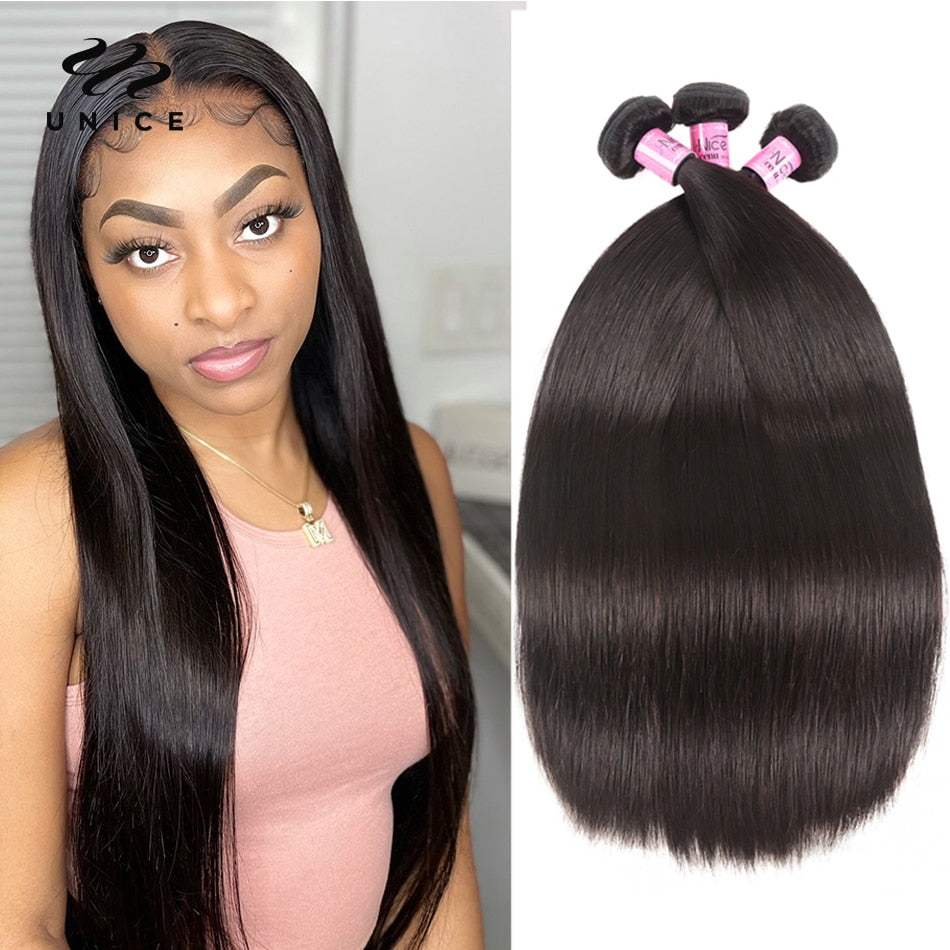 UNICE 30 Inch Brazilian Bone Straight 100% Human Virgin Hair Extension 1/3/4 PCS