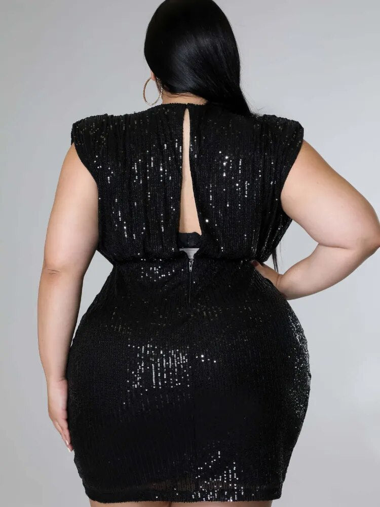 Sequins Black Sheath V Neck Sleeveless Backless Pencil Above Knee Sexy Evening Party Plus Size Gowns