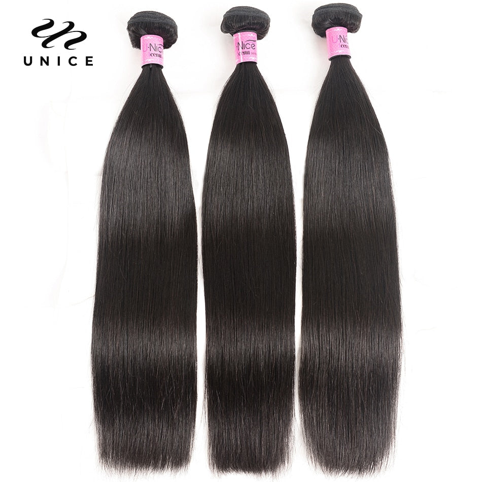 UNICE 30 Inch Brazilian Bone Straight 100% Human Virgin Hair Extension 1/3/4 PCS