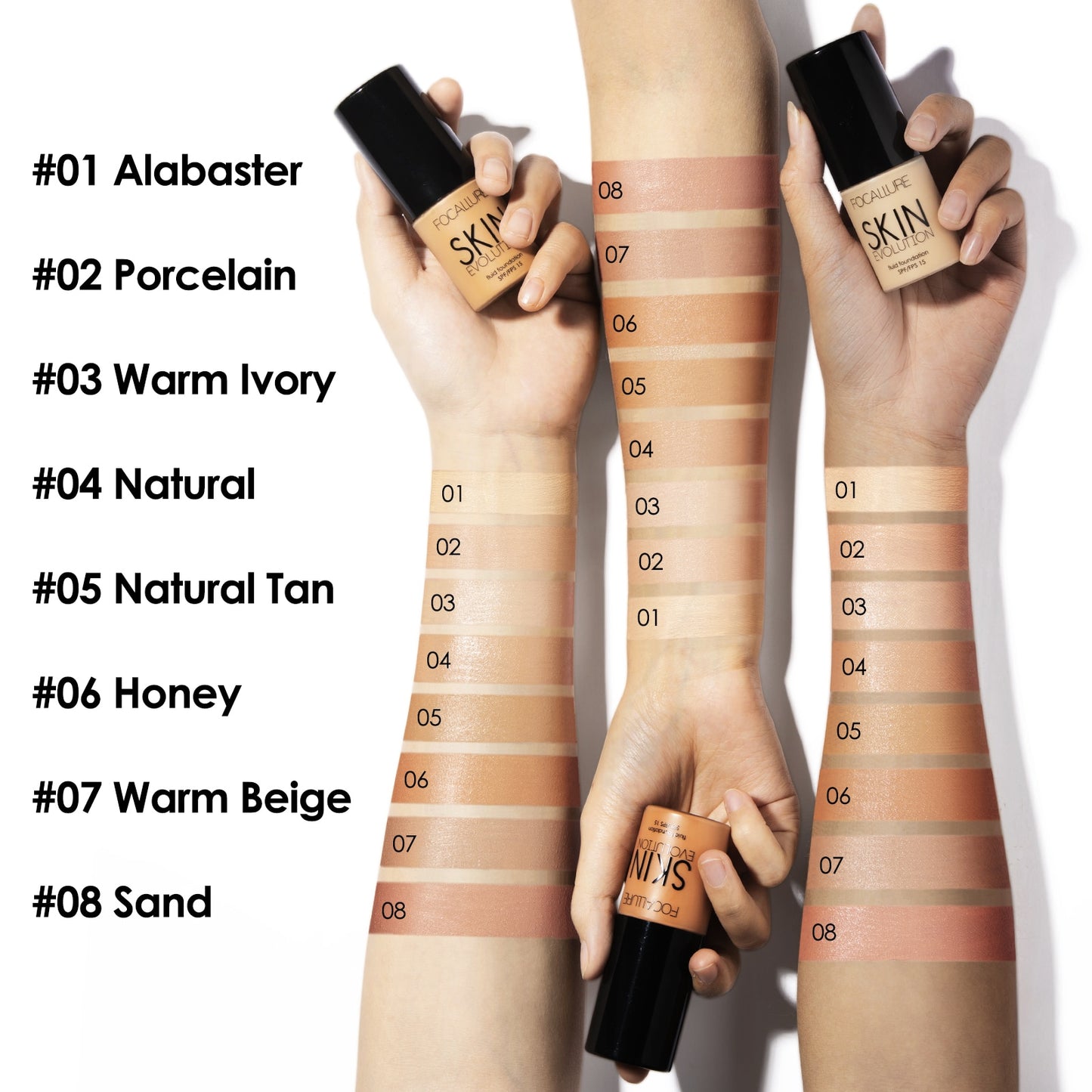 FOCALLURE Waterproof Matte Face Full Coverage Concealer Whitening Liquid Foundation