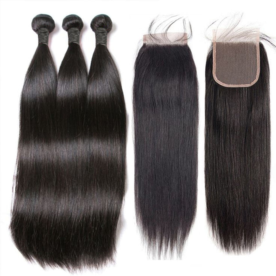 Bone Straight Brazilian Natural hair Bundles With 30 Inch Lace Frontal  Closure