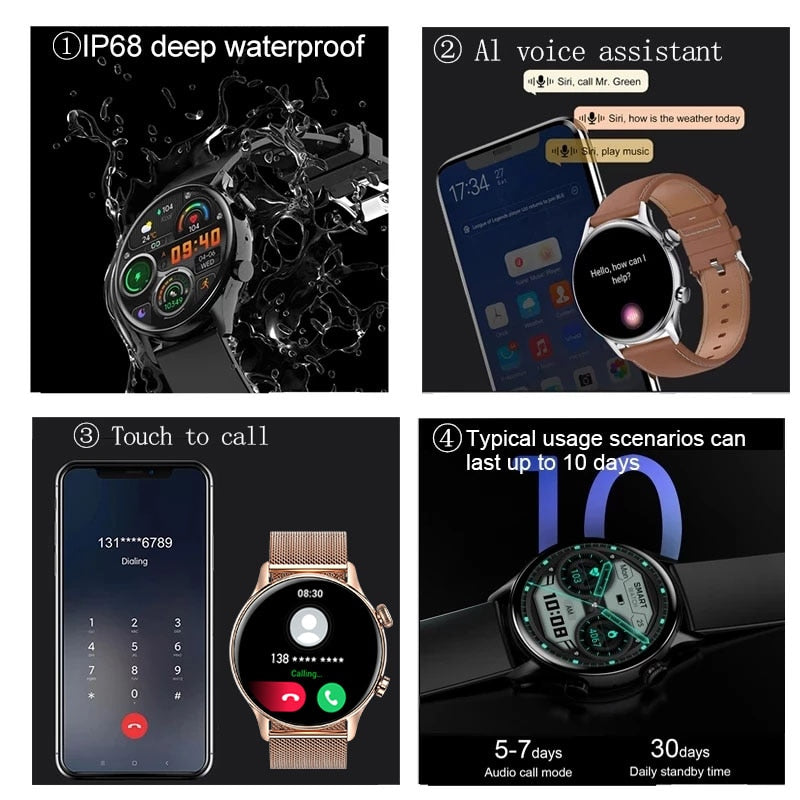 KAVSUMI AMOLED HD Screen Always On Display Men and Women's  Bluetooth Call IP68 Waterproof Sport Fitness Smartwatch