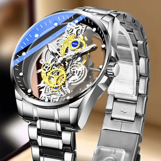 Fashion Transparent Men Mechanical Stainless Steel Luminous Quartz Watches