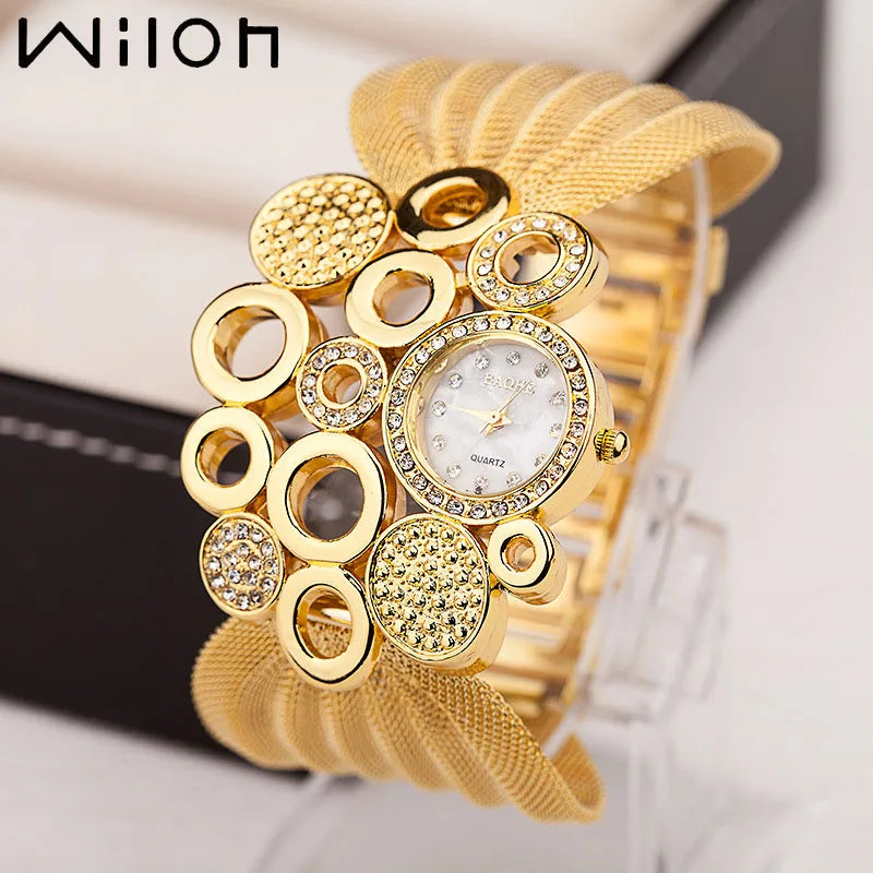 Women Inlaid Rhinestones Mesh Watch