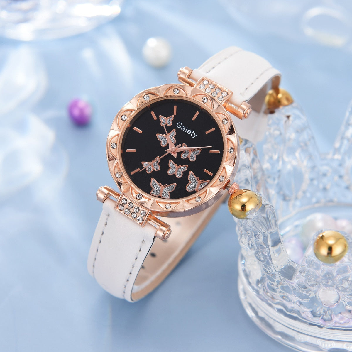 Luxury Women Watch, Bracelet, Earring, And Necklace Set / Leather Band Ladies Quartz Wristwatch