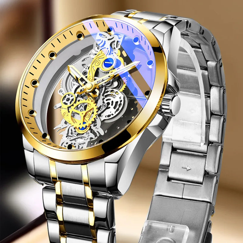 Fashion Transparent Men Mechanical Stainless Steel Luminous Quartz Watches