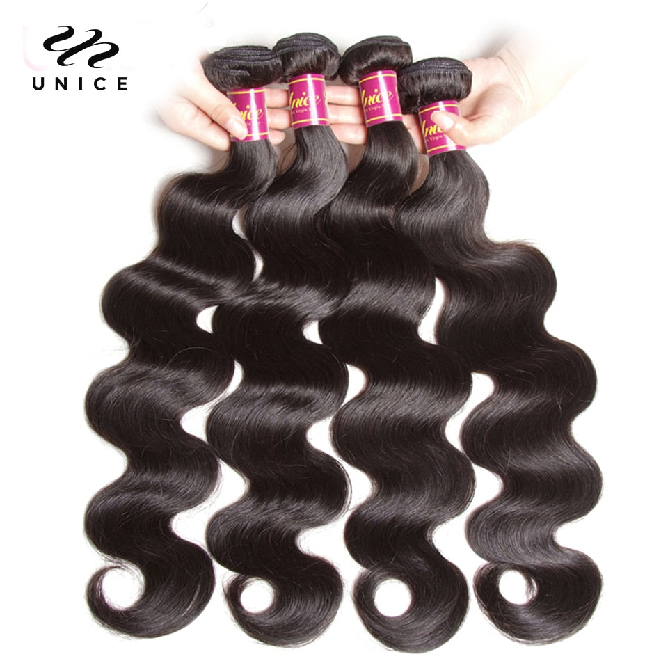 UNICE 30Inch Natural Color Body Wave Brazilian Virgin 100% Human Hair Weave 1/3/4 pcs