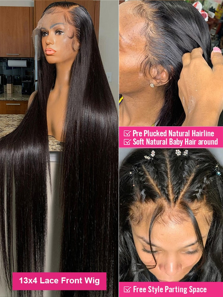 Glueless Preplucked Ready To Wear And Go Brazilian Bone Straight 13x4 HD Lace Frontal Human Hair Wig